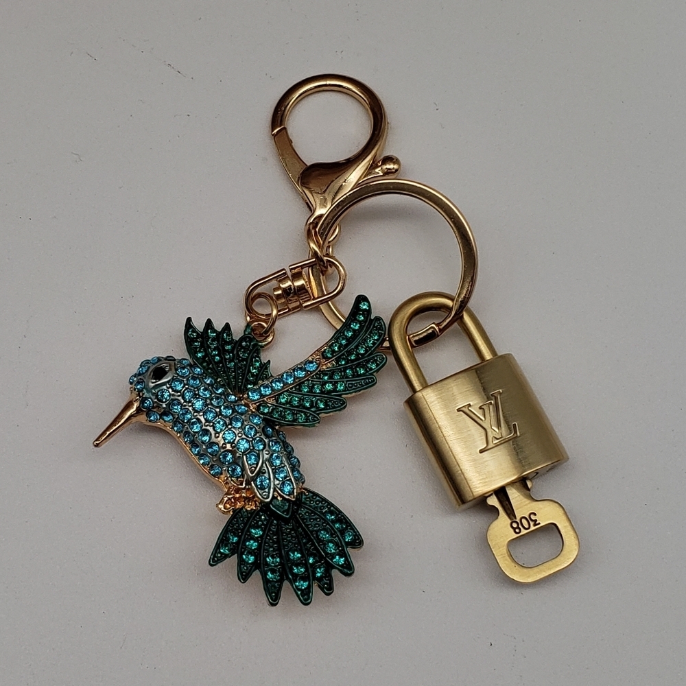 Authentic Louis Vuitton Gold Padlock W/ Unbranded Blue Bird Bag Charm 100525 - Picture 5 of 8